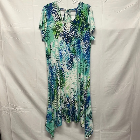 Chico's Blue and Green Leaf Print Dress Size 3, US XL - Picture 2 of 4